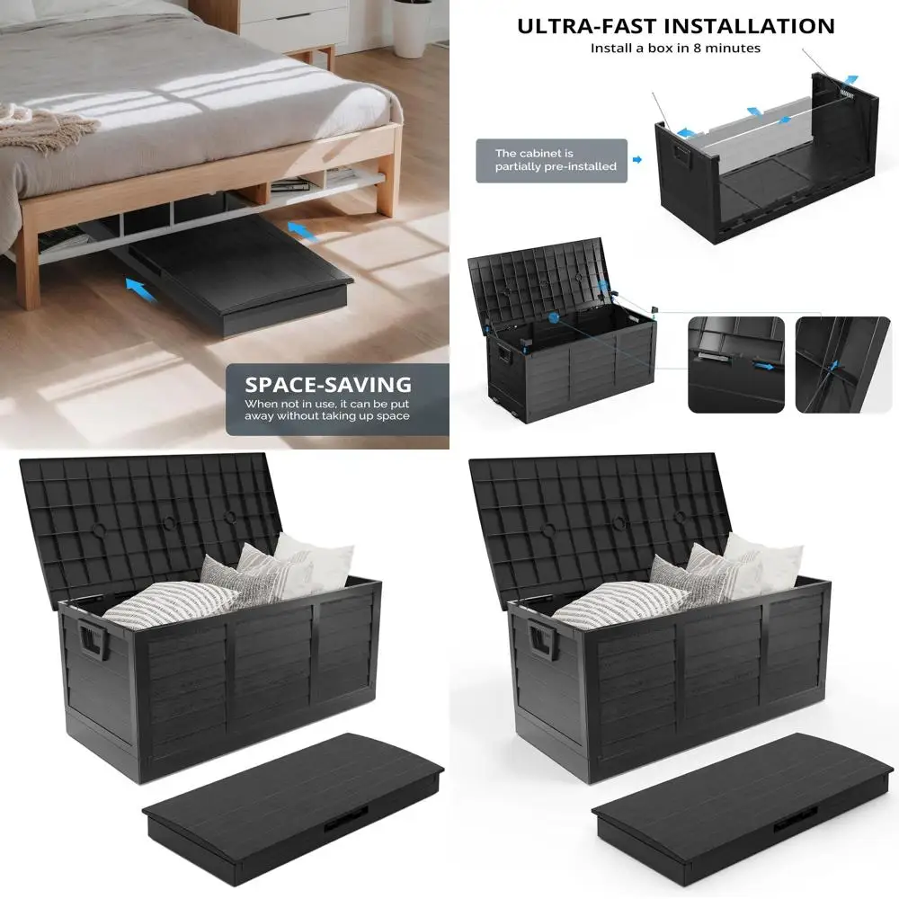 

75 Gallon Outdoor Storage Container, Plastic Deck Box for Patio, Garden, Pool, and Yard (Black)