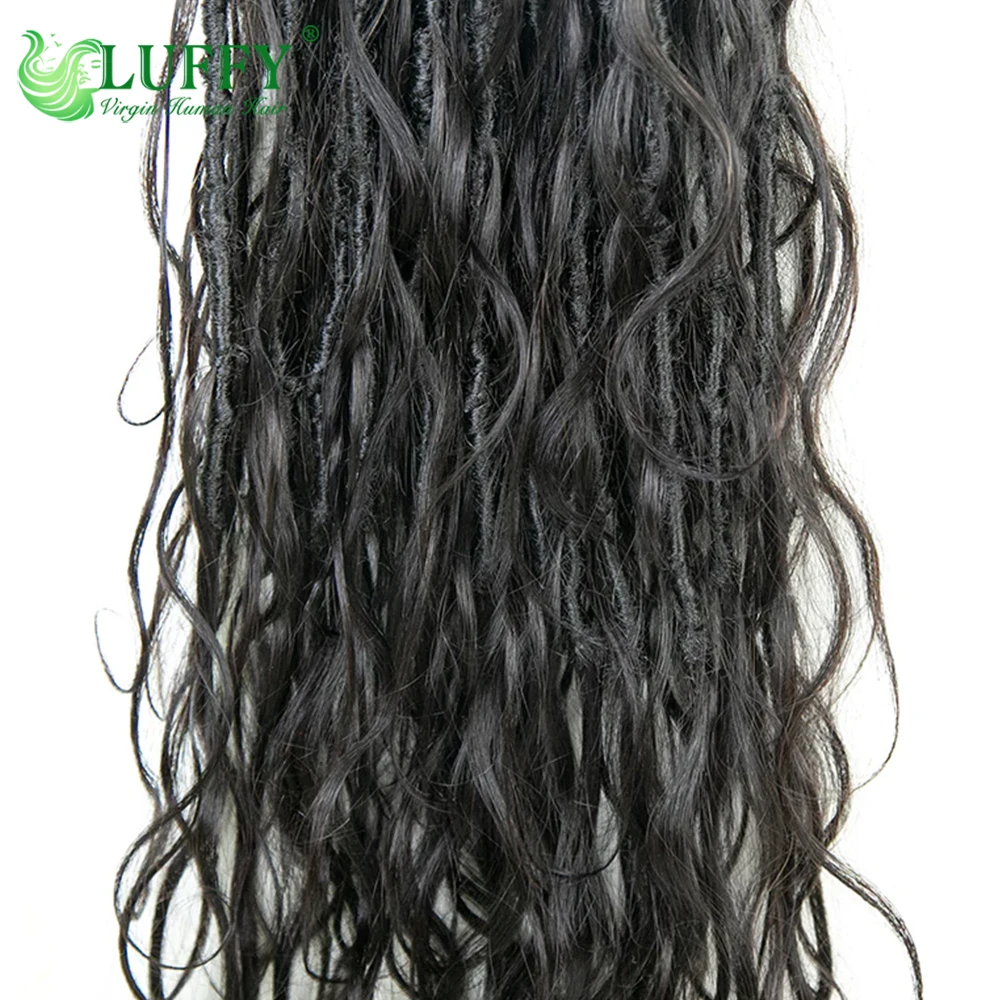 Ganchillo Boho Locs con cabello humano ondulado, cabello humano pre-bucle, extremos rizados, rastas suaves, cabello trenzado