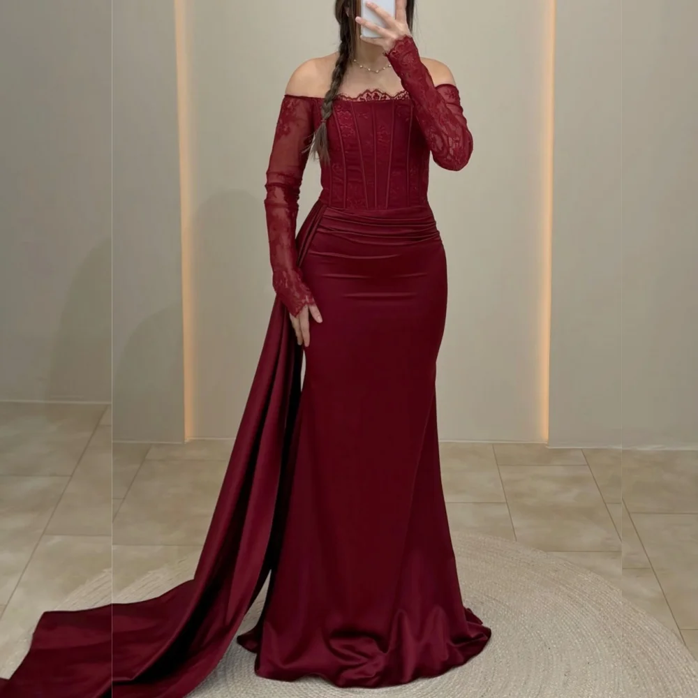 

Изысканное вечернее платье на заказ: элегантное, с открытыми плечами, фасон «труба», длинное, для вечеринок и свадеб, высокое качество