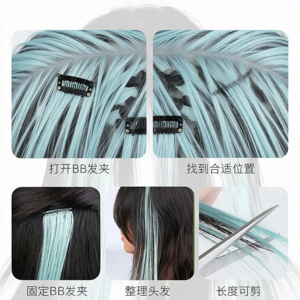 Clip In Hair Extensions Colorful Synthetic Straight Pieces Ombre Highlight Wig Heat Resistant Fiber For Party Cosplay