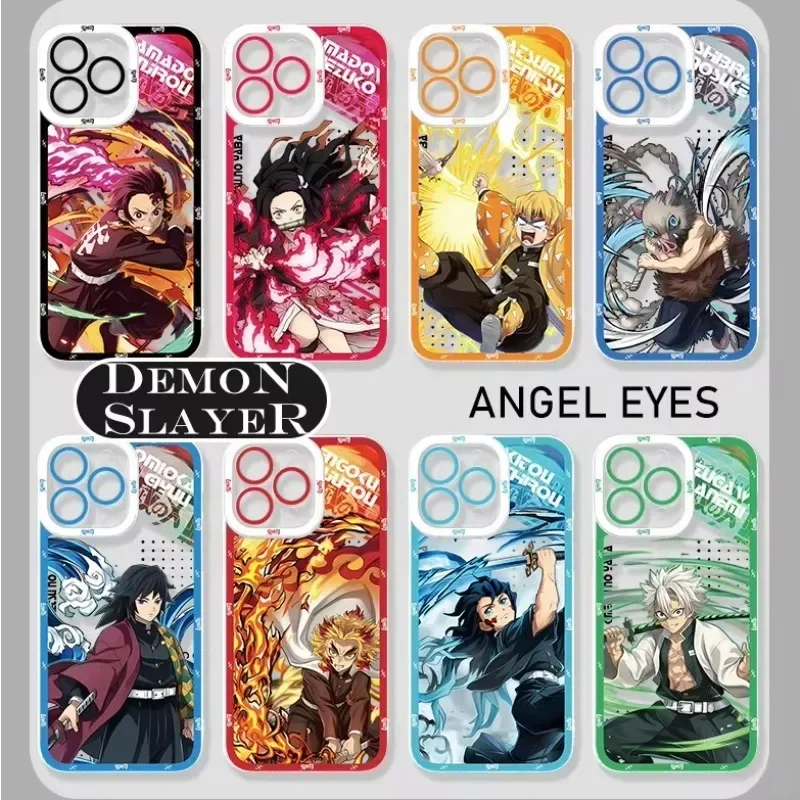 Luxury Anime Demon Slayer Phone Case For iPhone 16 Pro Max 15 14 Pro Max 13 12 11 XS X XR 8 7 SE 2020 Soft Silicone Back Cover