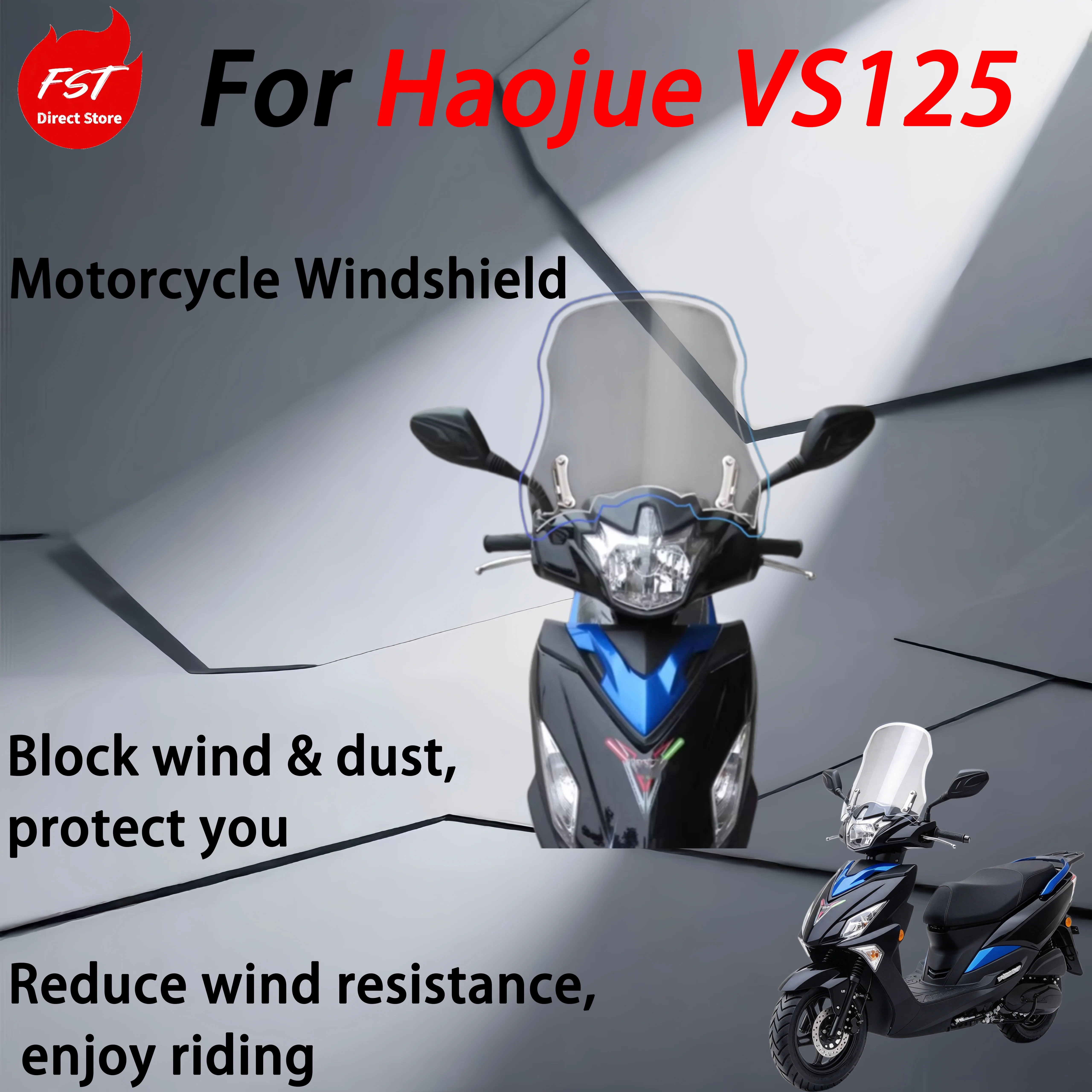 For Haojue VS125 Replacement parts: Windshield front windscreen panel, Windshield glass adjustable frame, Imported glass