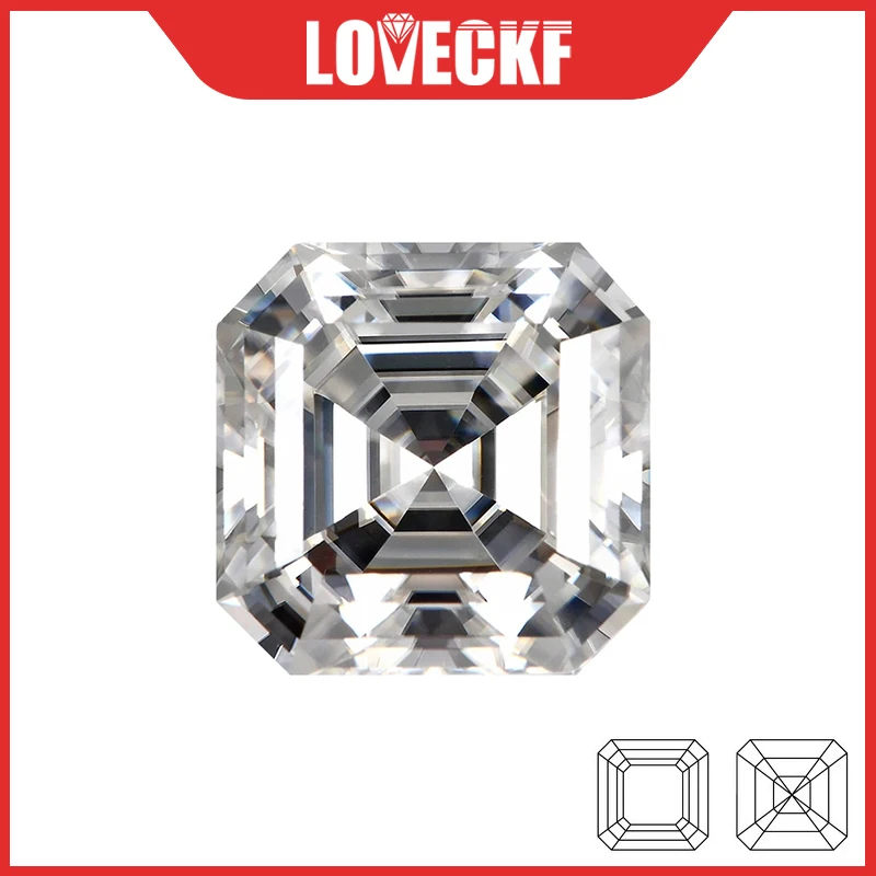 White D C Asscher Cut Moissanite Stone 1.0-5.0ct VVS1 Certified Moissanite Lab Diamonds Pass Tester with GRA Certificate