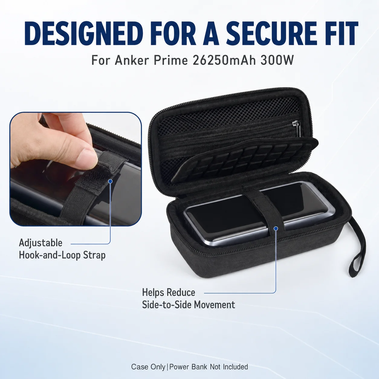 Rigid Travel Case for Anker Prime 26250mAh 300W Power Bank, Storage Organizer with Divider, Mesh Pocket & Wrist Strap, Case Only