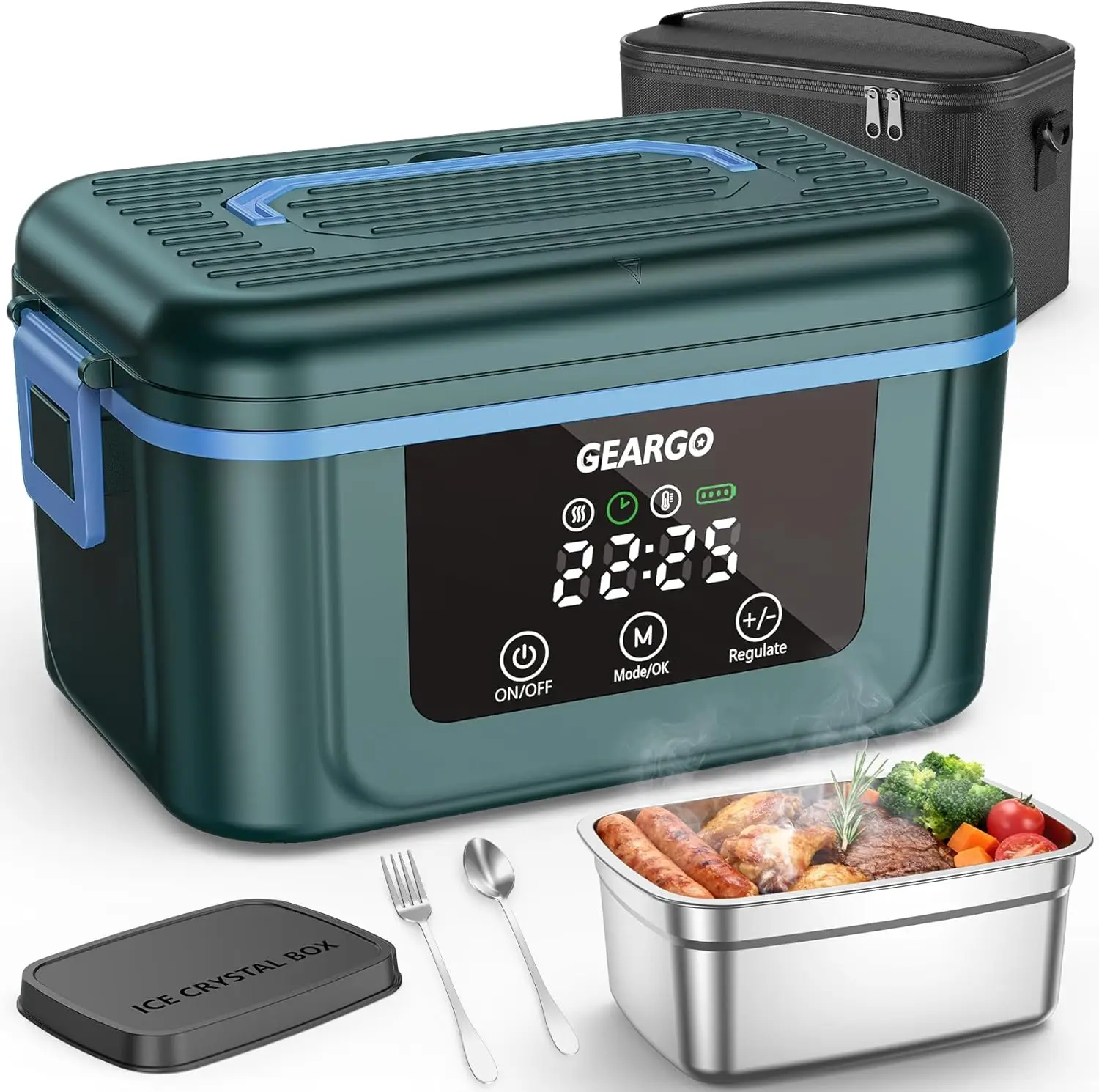 

Cordless Electric Lunch Box, 6.3 Cups & 20000mAh Rechargeable Heated Lunch Box with Ice Crystal Bo