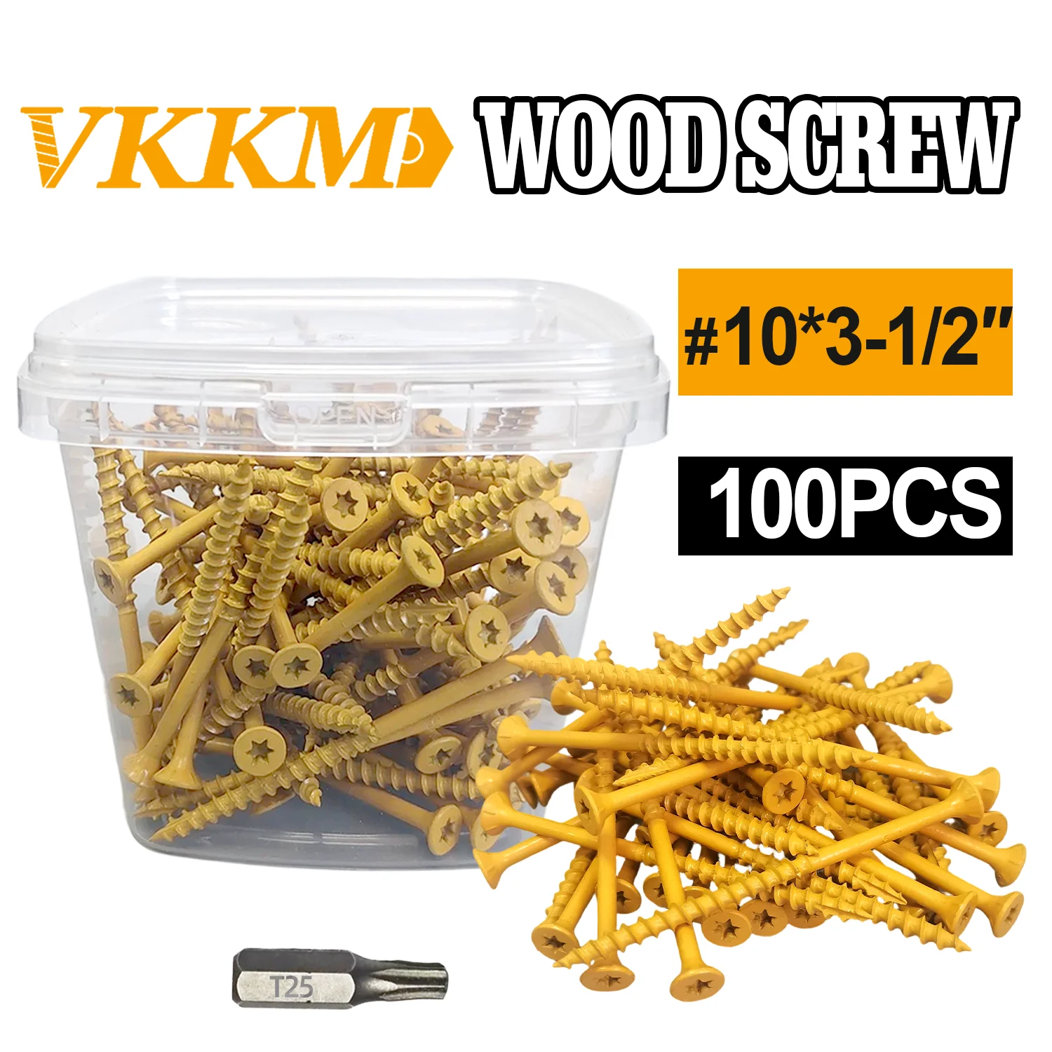 

VKKM Deck Screws 3-1/2 Inch, Wood Screws #10 x 3-1/2", 100 PCS, Rust Resistant Coated, T25 Screws, T25 Star Bit Included, Tan