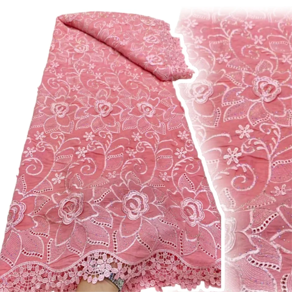 

African Lace Fabric High Quality 5 Yard Dry Cotton Lace Fabric 2025 Embroidery Nigerian Swiss Chiffon Lace Fabric for Women 1255