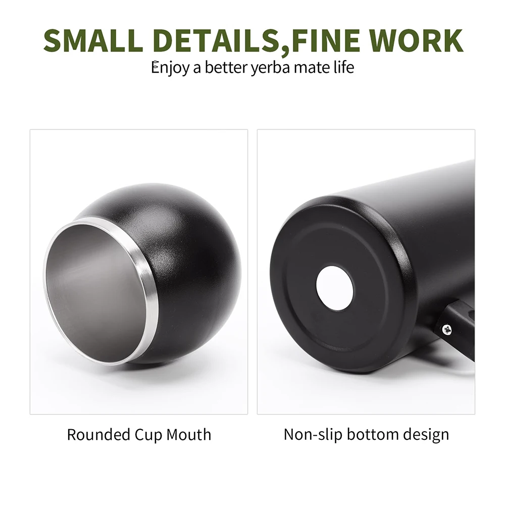 زجاجة معزولة سعة 1300 مل لسيارة يربا ميت، ترمس يربا ميت مزدوج الجدران مع كوب قابل للفصل ومجموعة كومبو من قش بومبيلا - محمول