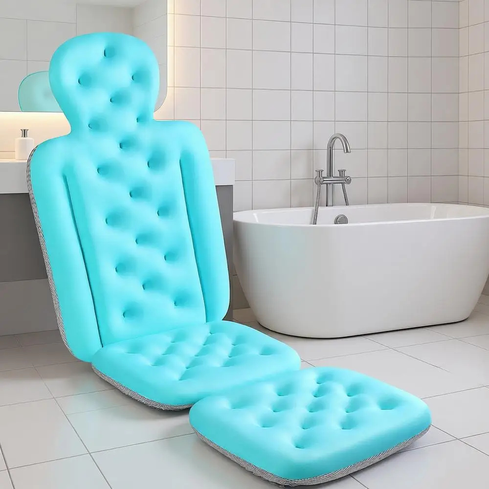 

Thick Ocean Blue Bath Pillow with Laundry Bag for Luxurious Tub Support and Comfort