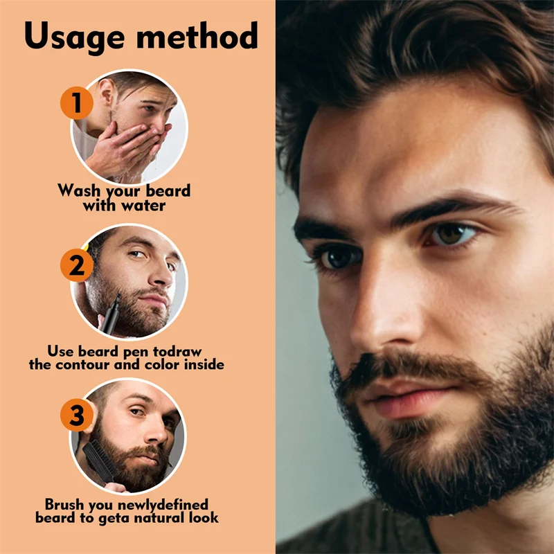 Waterproof Beard Pen Man Moustache Coloring Shaping Tools Thicker Longer Fuller Beard Eyebrows Hair Filling Pen Brown Hair Care