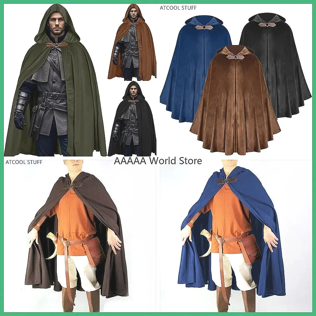 Capa con Capucha de Terciopelo Medieval para Adultos - Disfraz de Arquero Vikingo Renacentista