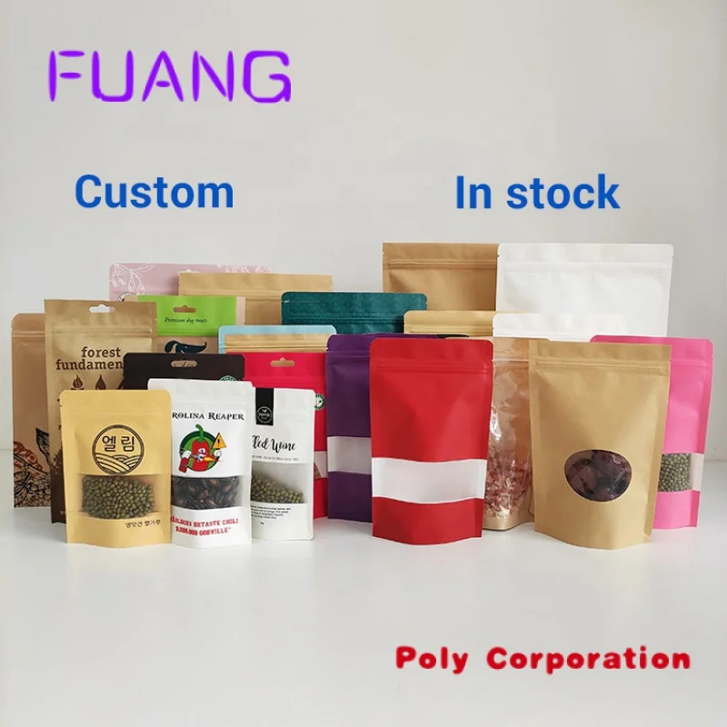 Custom  Custom Printed Eco Friendly Resealable Zipper Craft Kraft Paper Food Packaging Paper Bags With Your Own Logo