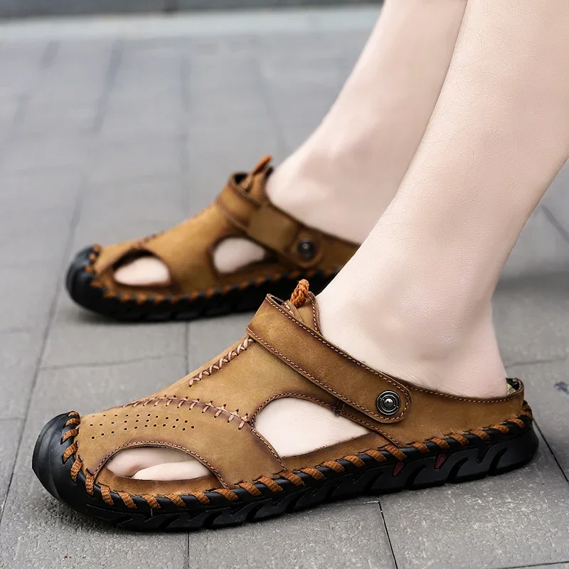 Große Größe 48 Männer Leders andalen Sommer klassische Männer Schuhe Hausschuhe weiche Sandalen Männer römische bequeme Outdoor-Wanderschuhe