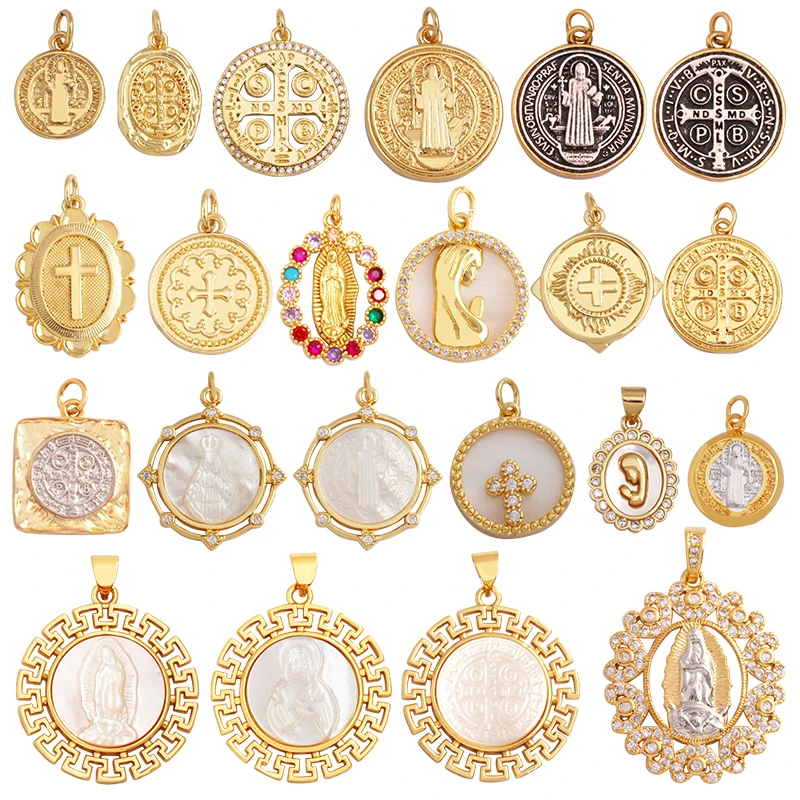 Pendentif à breloques plaqué or 18 carats de style rétro, bijoux religieux, fournitures de collier, Saint Jésus, Sainte Vierge Marie, micro Zunderes, K35, dernier