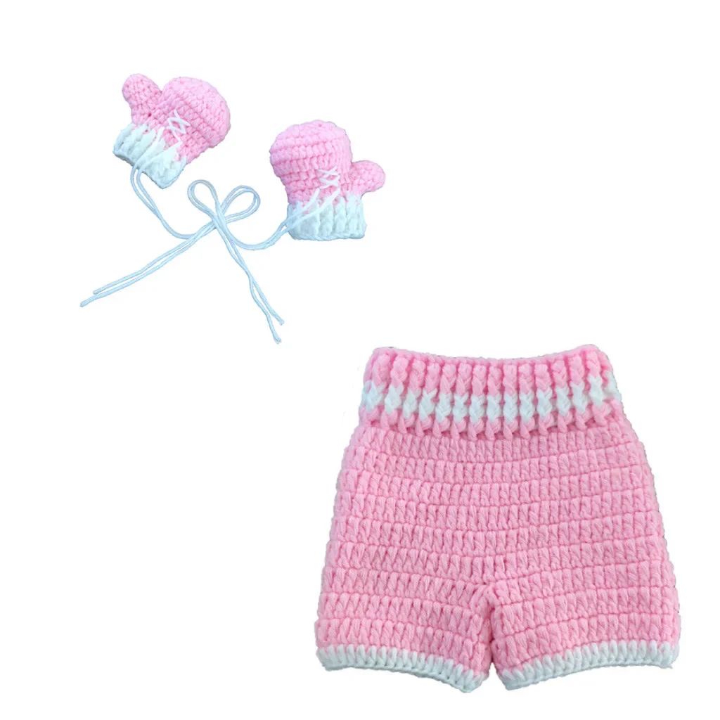 Newborn Photo Props 2pcs/set Newborn Baby Boxing Dress Up Costume Girl Crochet Knit Costume Photography Prop Outfits Baby Gift