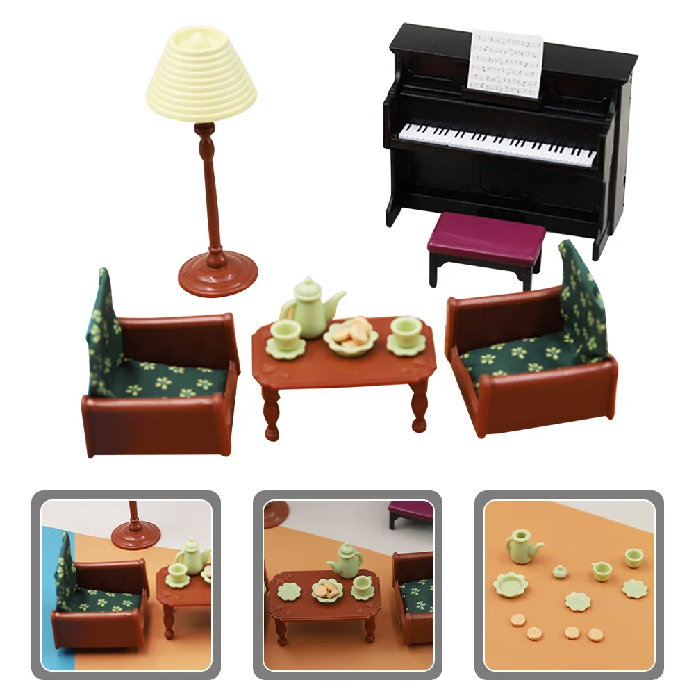 

Sofa Piano Tea Set Delicate Miniature Model Decor Miniatures for Crafts Realistic Wooden Toy Childrens Toys