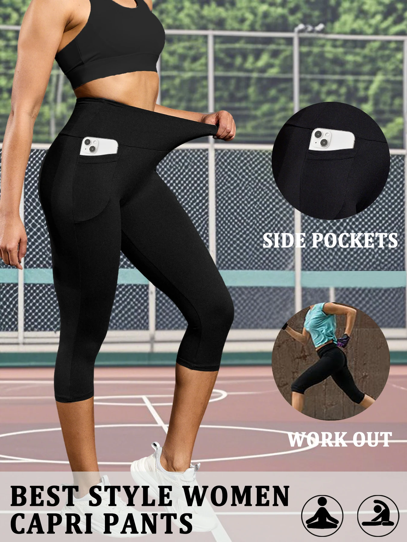 High Waisted Capri Pants for Women with Pockets Tummy Control No See Through Workout Running Yoga Athletic Push Up Gym Leggings