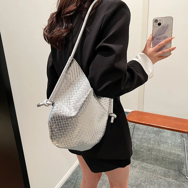 2024 New Hot Sale 2-piece Set Tote Bag Handmade Woven Bag Neoprene Bag Luxury Designer Lady Bags For Woman Gold And Silver