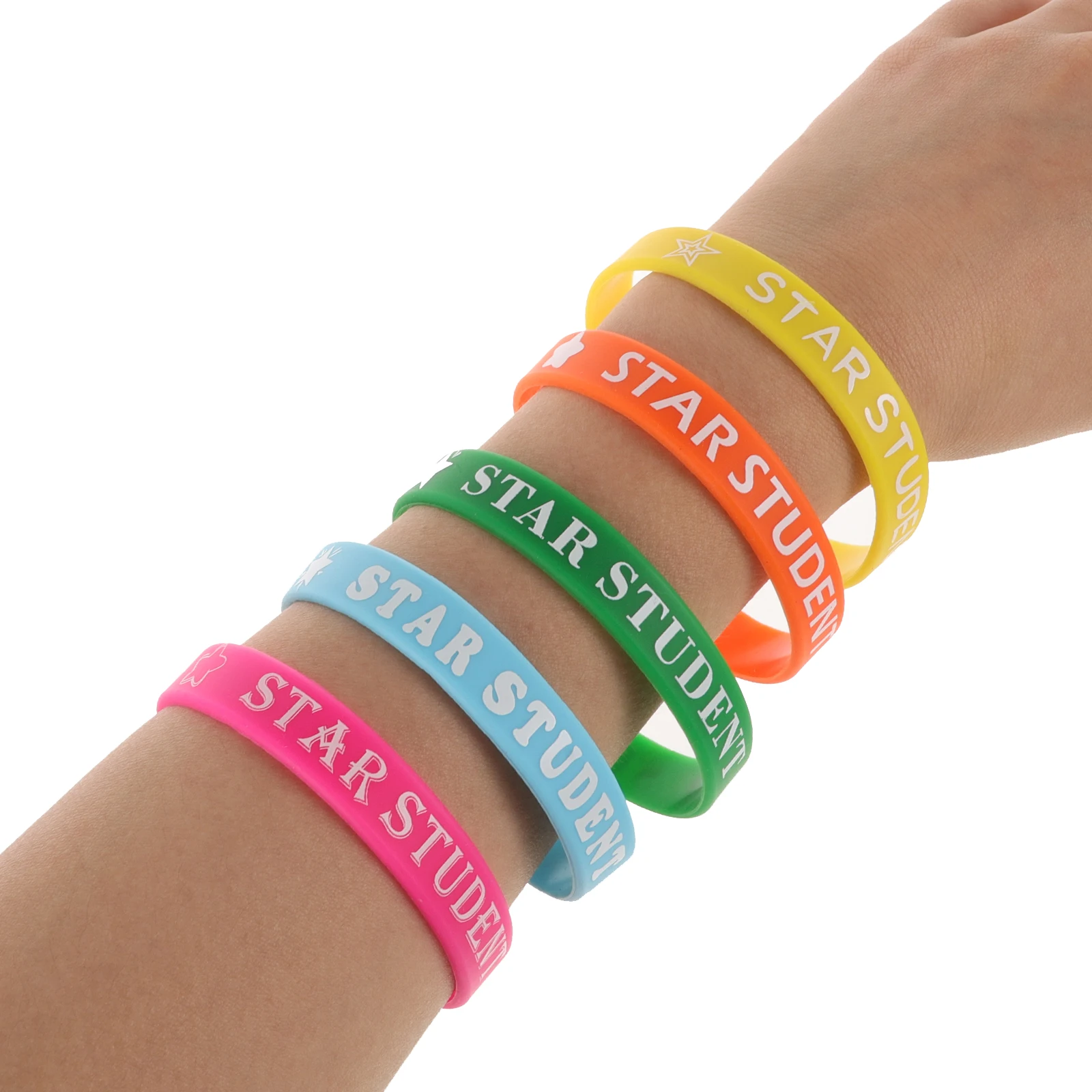 

10pcs Colored Silicone Wristbands Birthday Students School Decorations Star Shaped Kids Classroom Jewellery Teacher Recognition