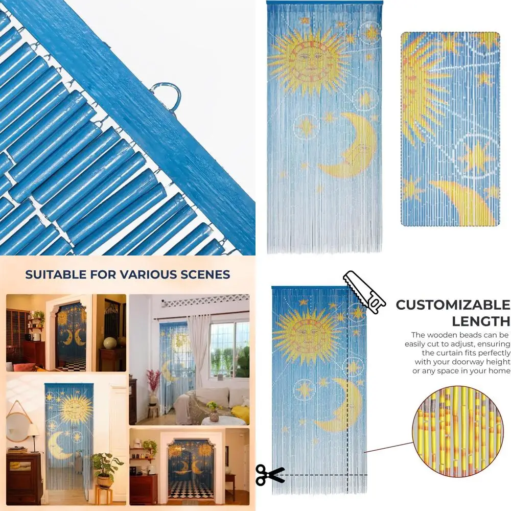 

Экологичная деревянная занавеска из бисера — дизайн «Луна и Солнце» ручной работы для домашнего декора, шикарный стиль в стиле бохо, длина 79 x 36 ширины