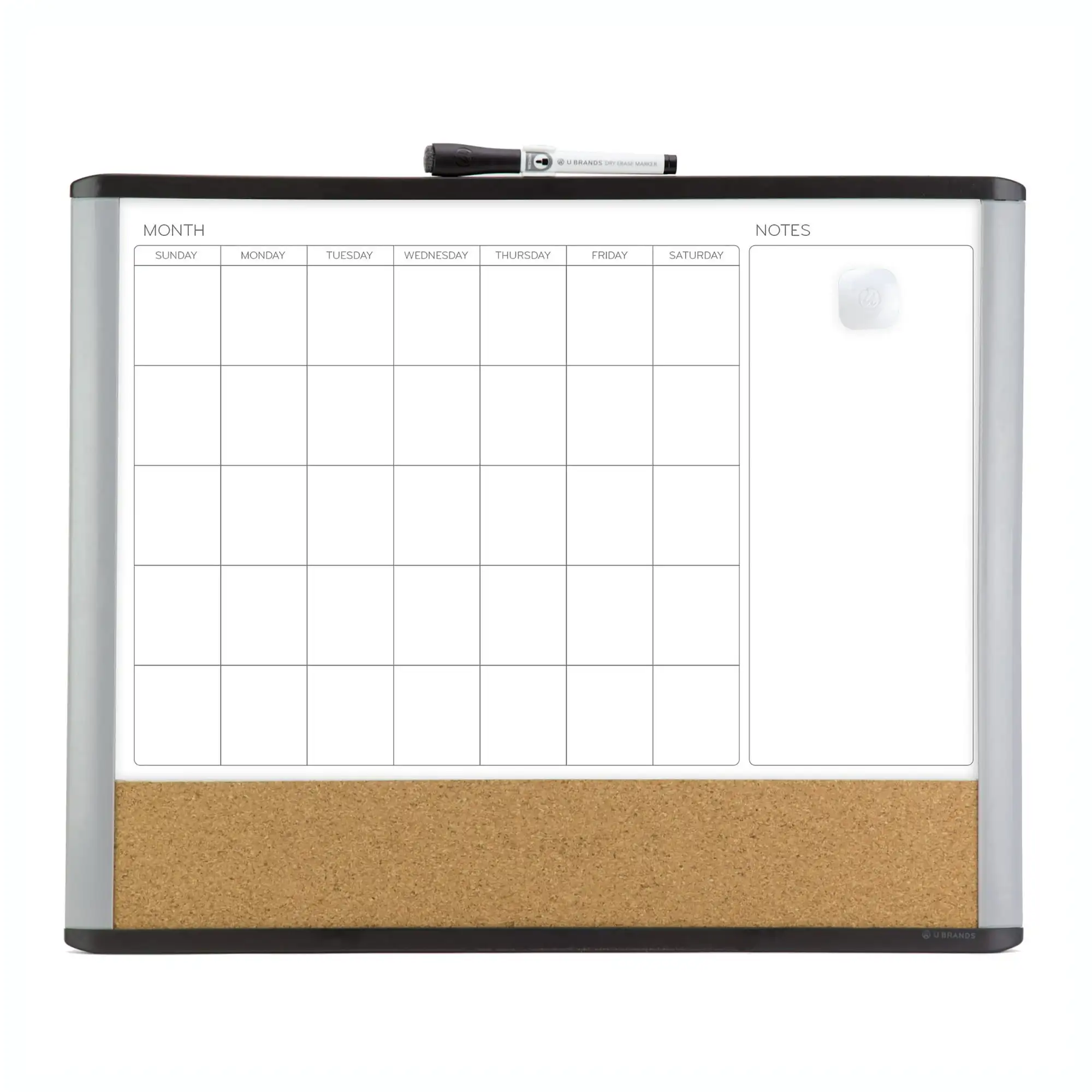 U Marcas-Quadro Magnético de Apagar Seco, Moldura Multicolor, Cinza e Preto, 388U, 20 "x 16", 3N1