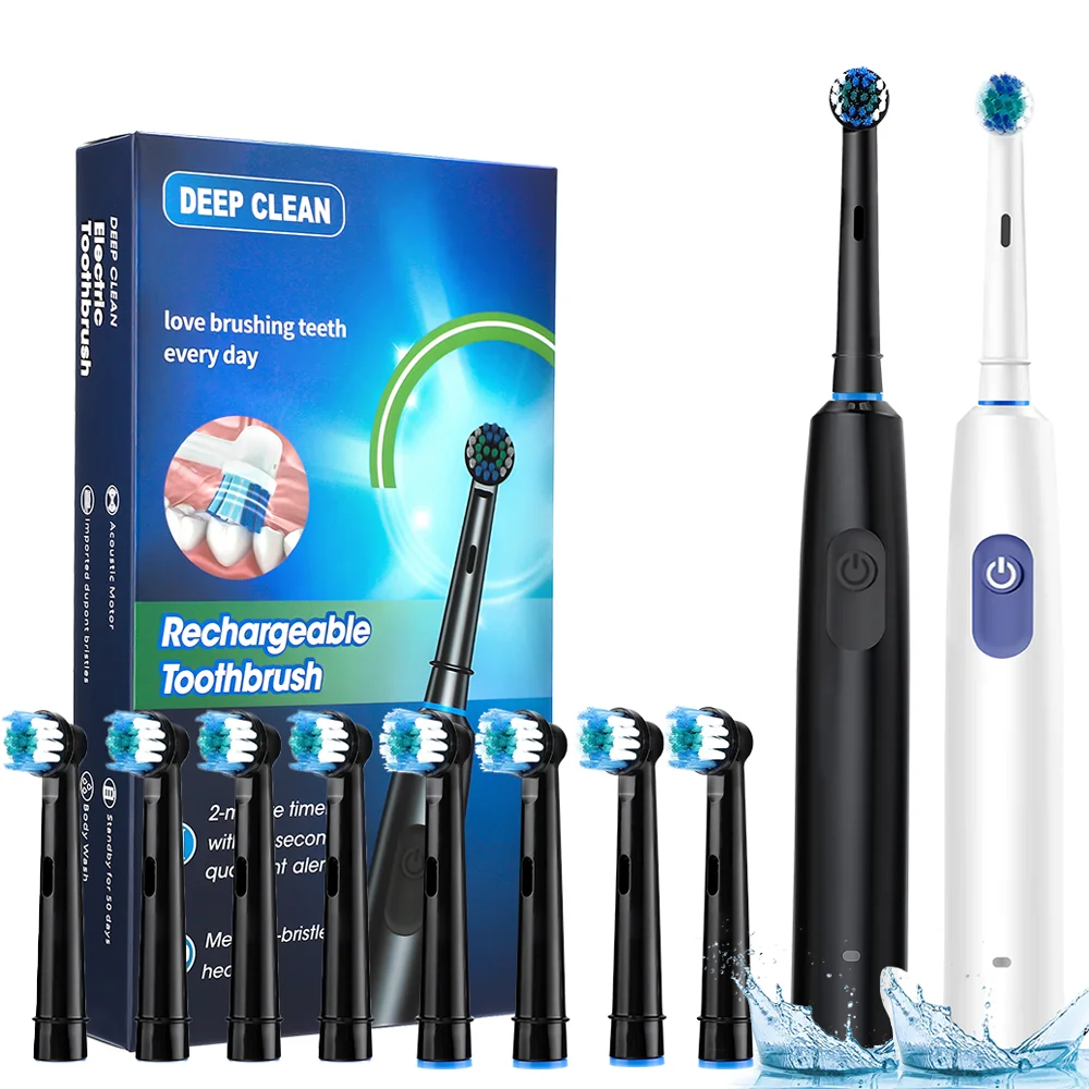 

Electric Rotating Toothbrush 5 Modes Cleaning Teeth Brush Waterproof Rotary Electric Toothbrush With Timer with 8 Soft BrushHead