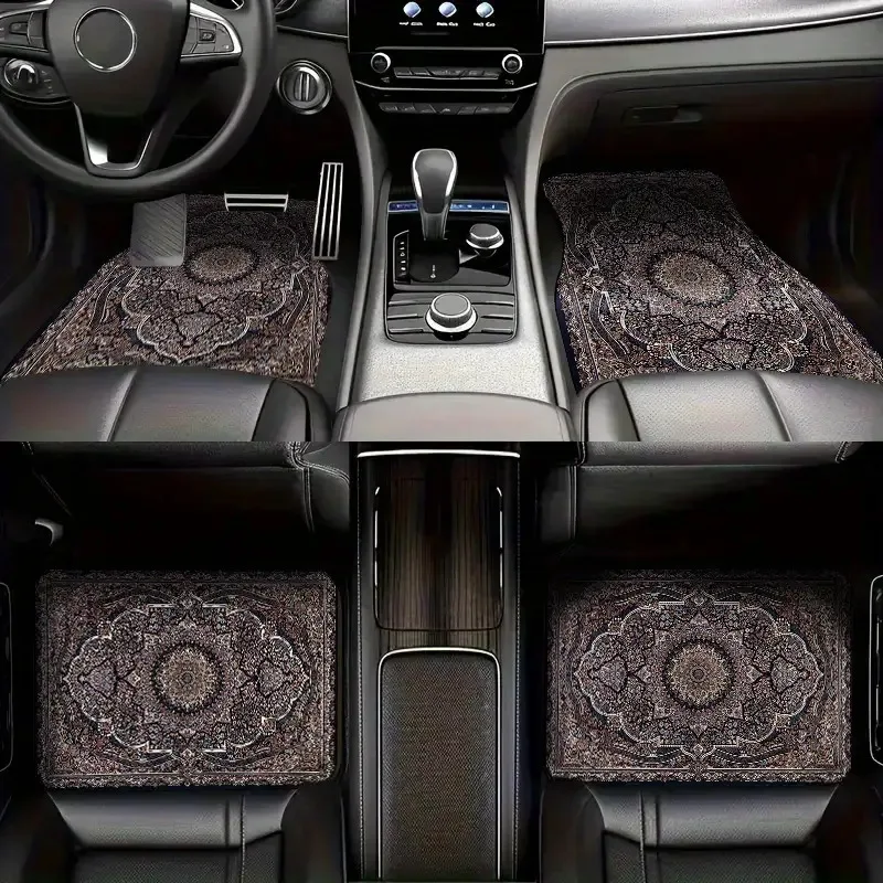 Set Of 4 Universal Retro Moroccan Style Car Mats, Suitable For Front And Rear Seat Protection In All Vehicles, Fashionable And D