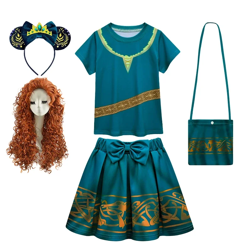 Halloween Brave Girls Merida Princess Dress for 2-10 Age Christmas Carnival Masquerade Children Birthday Party Cosplay Costume