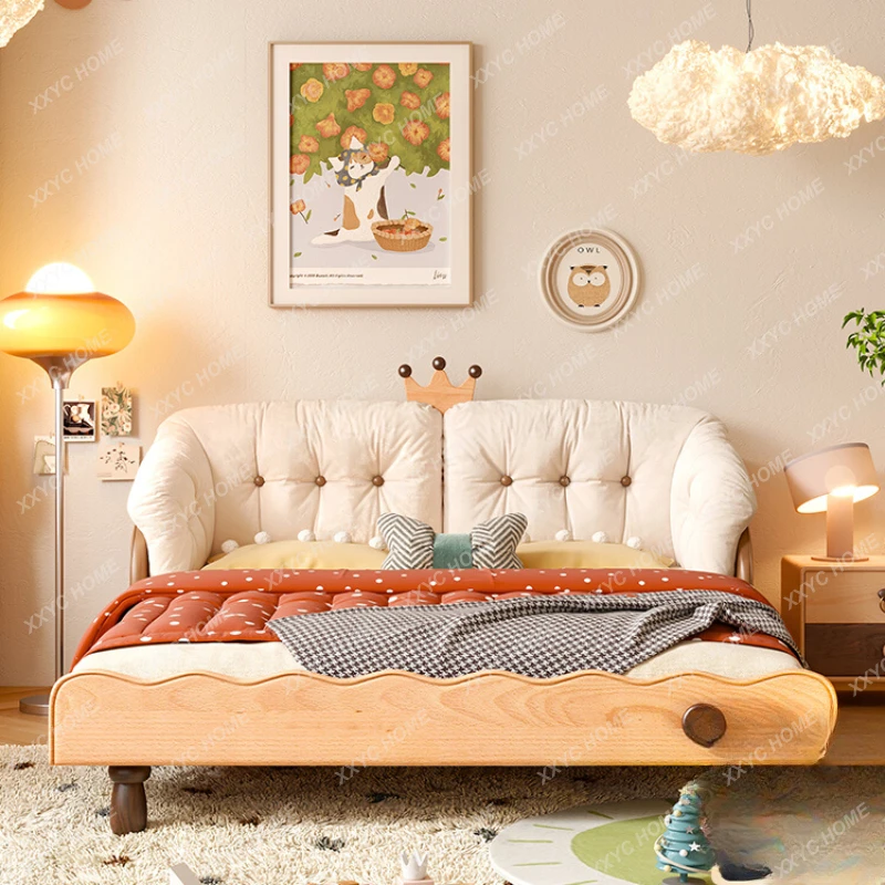 

Children's Bed Boy Nordic Style Solid Wood Single Bed Girl Princess Bed Simple Bedroom Cloud Bed