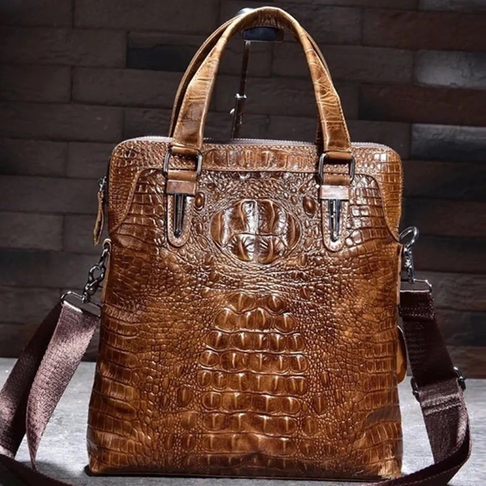 Crocodile Pattern Real Leather Document Handbag Man Business Bag Genuine Cowhide Shoulder Messenger Briefcase Ipad Computer Pack