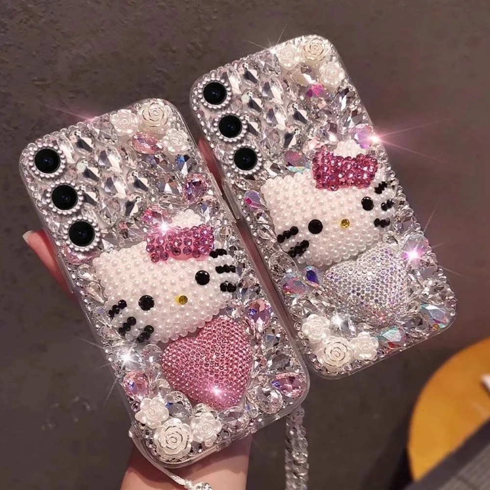 Cartoon Hello Kitty Handgelenk-Schlaufenhülle für Samsung S25Ultra S24 Plus S23 S22 Ultra S21 S20 FE S26 Note20 Glitzernde Strass-Abdeckung – Detail 3