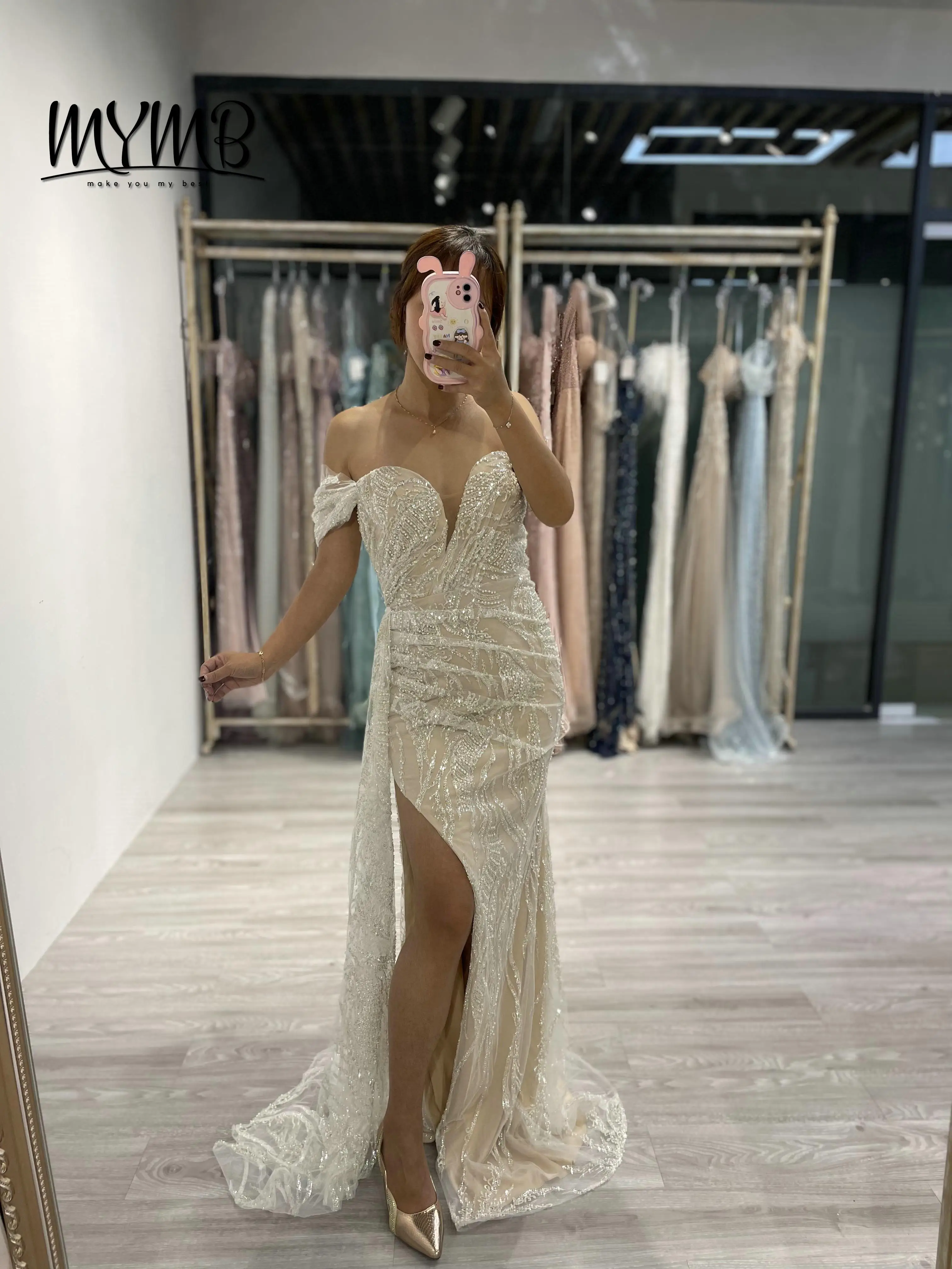 MYMB Exclusive Mermaid Sequined Beaded Embroidered Evening Dresses With Split Sweetheart Wedding Dress Bridal Prom Dress DDS064