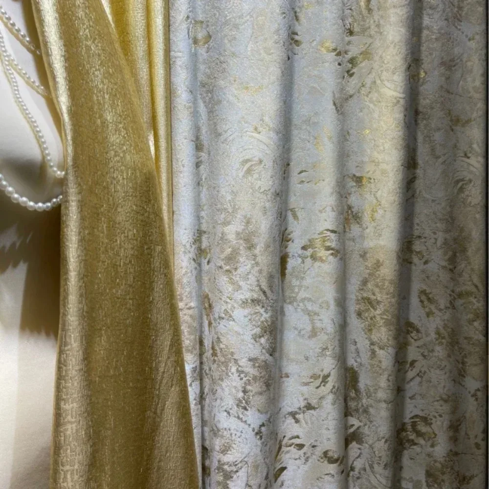 Cream Curtains For Living Dining Room Bedroom Champagne Gold Silk Thread Jacquard High Precision Modern Light Luxury