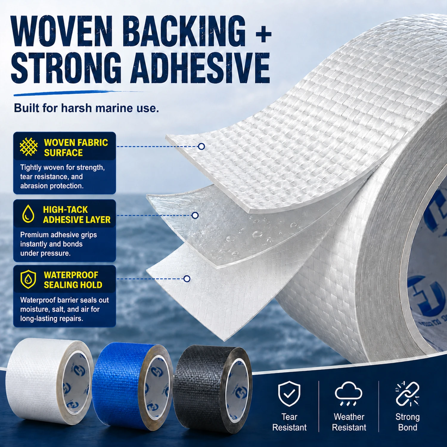Reparaturband aus Segeltuch in Marinequalität, superstark klebend, wasserdicht, UV-beständig, für Bootssegel, Abdeckungen, robuste Reparatur von Rissen – Detail 8