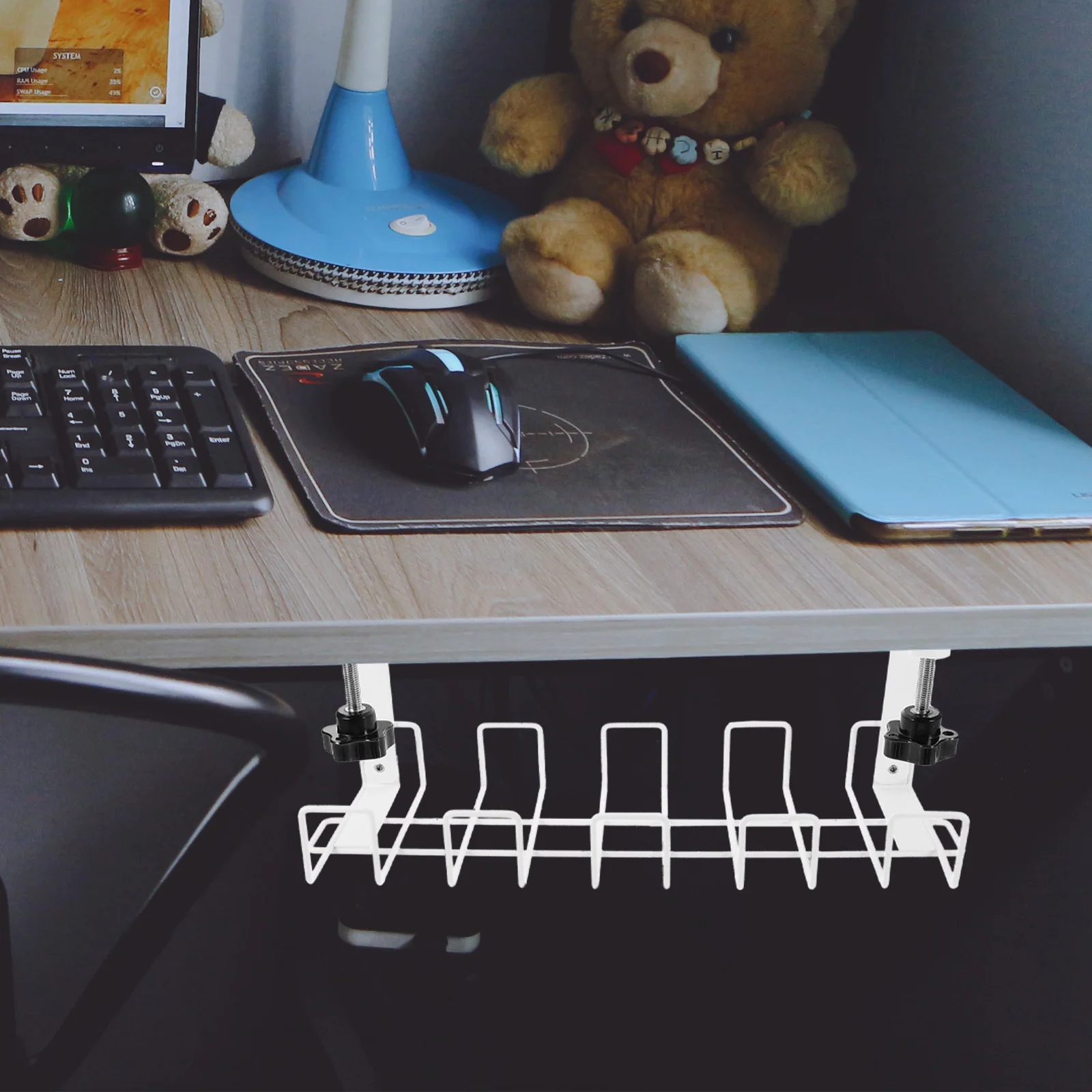 under-desk-cable-organizer-tray-white-compact-wire-management-shelf-durable-iron-cord-holder-safe-under-table-cable-storage