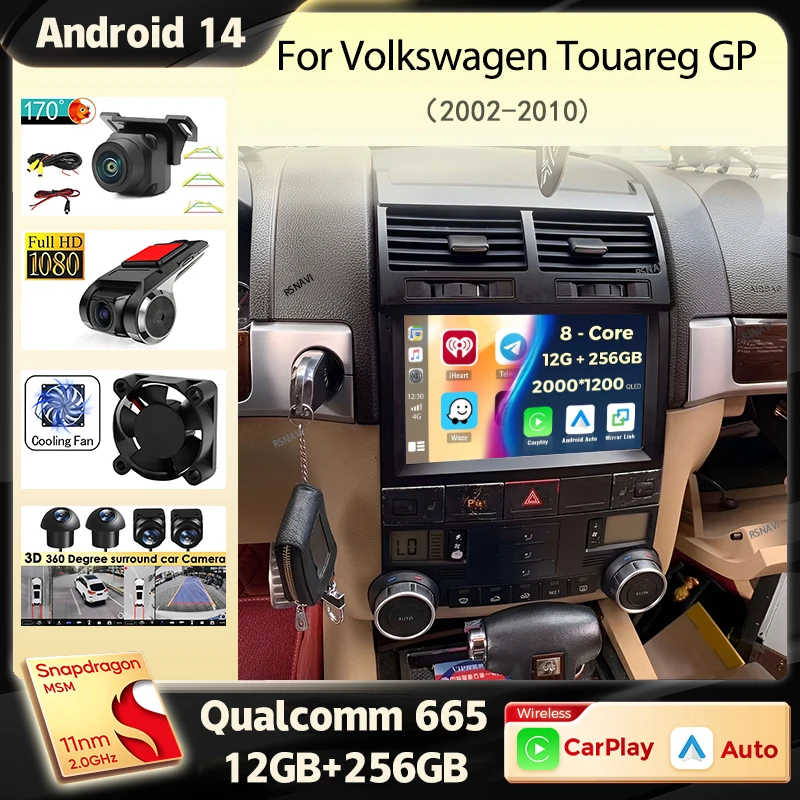 

Android 14 Carplay Auto Car Radio For Volkswagen Touareg GP 2002 - 2010 Navigation GPS Multimedia Player Stereo video wifi+4G BT