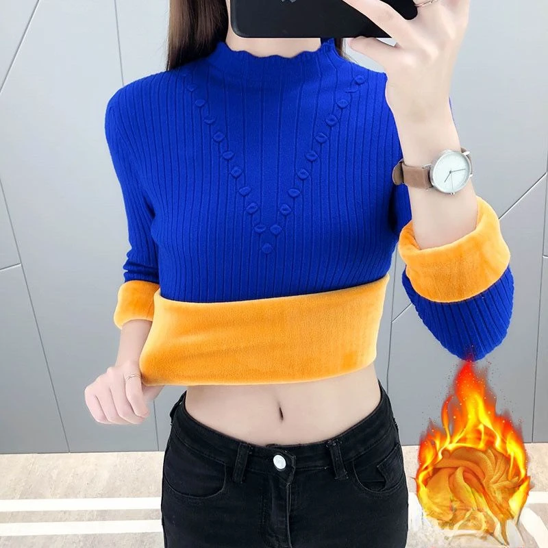 

Autumn Winter Knitting Sweater Women Korean Warm Mock Neck Long Sleeve Jumper Pullover Female Knitwear Slimming Casual G147