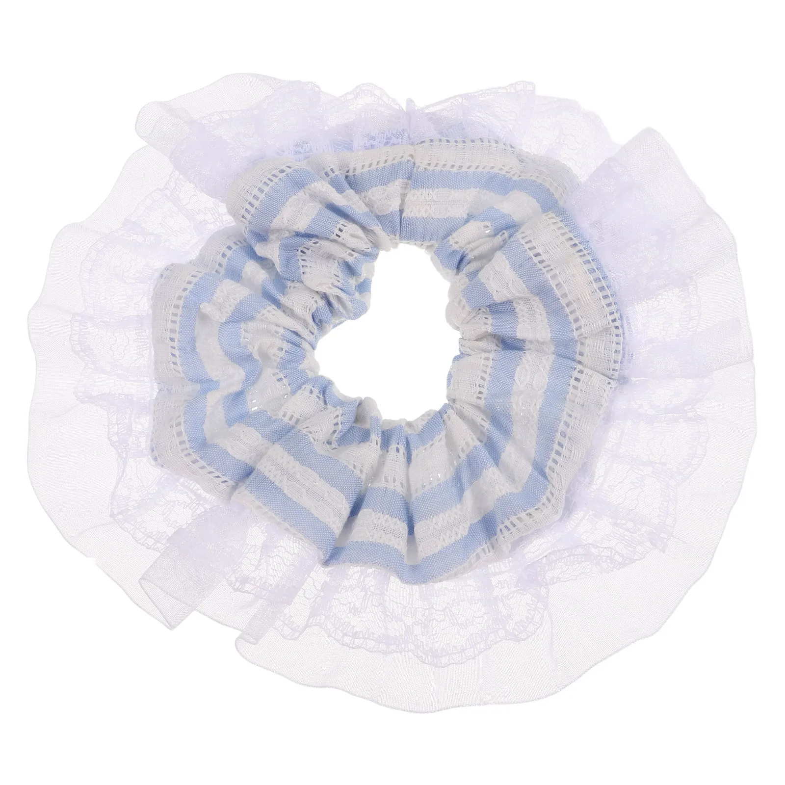 Cute Versatile Blue Striped Lace Hair Bands Supple Korean Fashion Elastic Ties for Women Girls Ponytails Decor