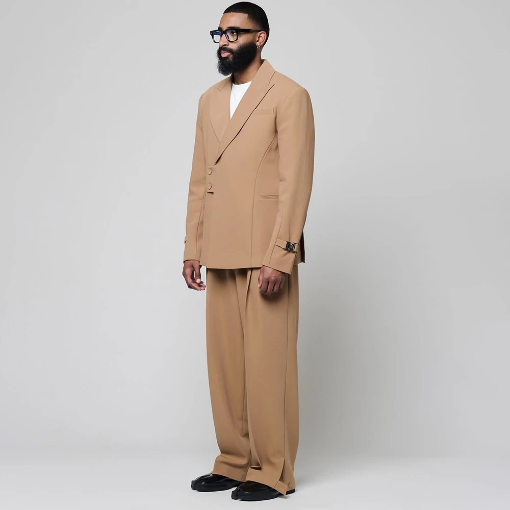 مفصل الرجال الدعاوى 2 قطعة سترة السراويل مجموعات فاخرة بلون واحدة الصدر الذروة التلبيب الزفاف الذكور تجهيزات الملابس Terno #2