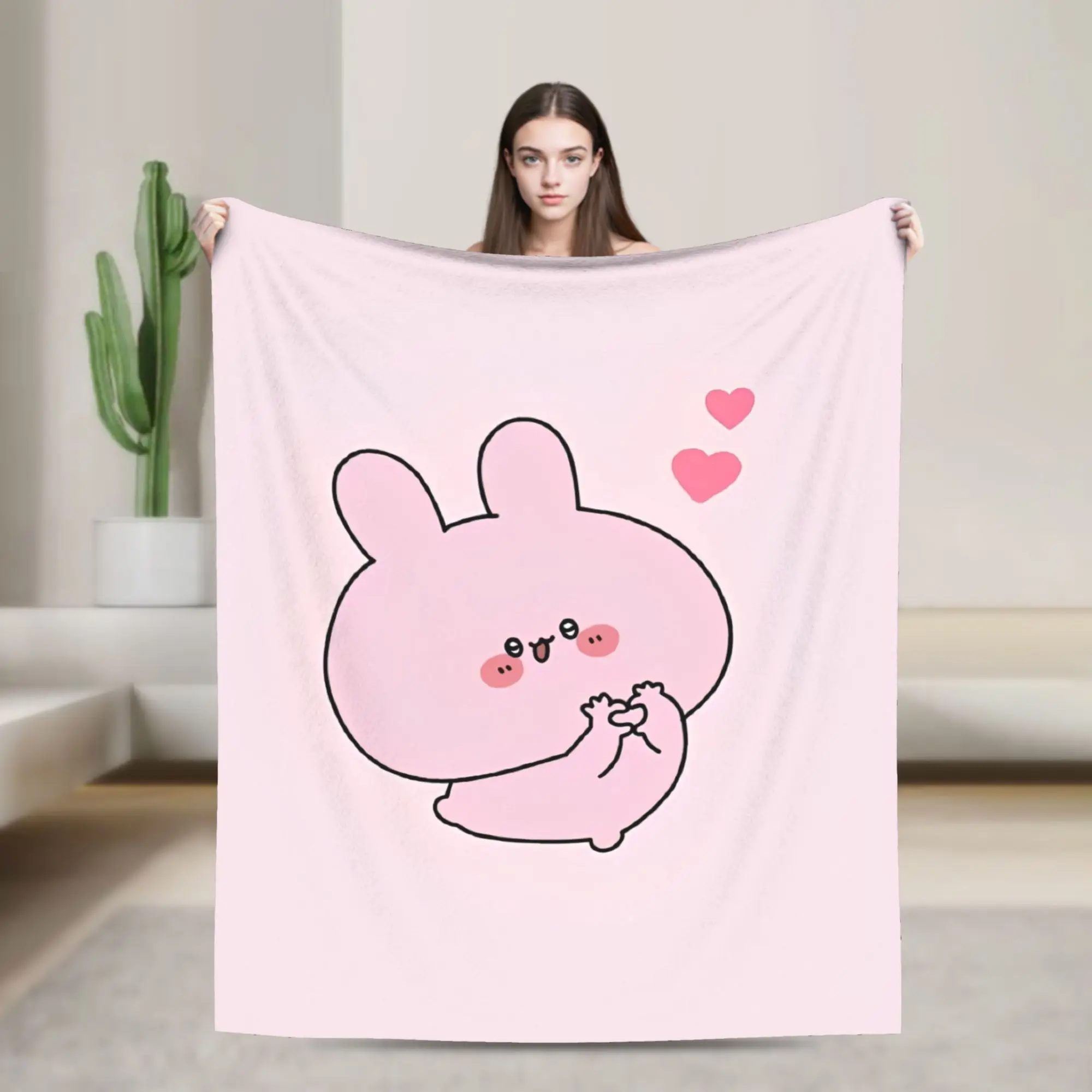 Asamimichaan Asleep Cartoon Fleece Throw Blanket Kawaii Asamimi Blankets for Sofa Car Super Soft Bed Rug,