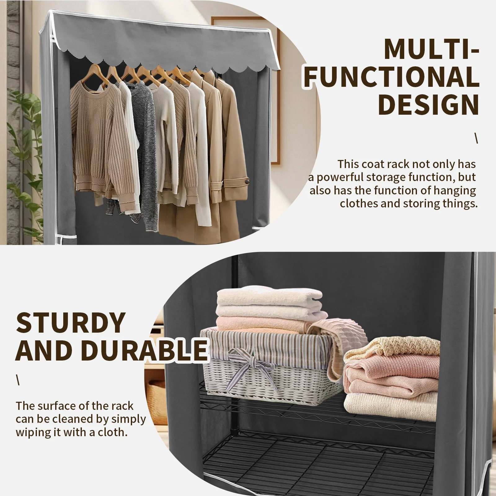 Portable Wardrobe Clothes Closet Storage Organizer DIY Coat Rack Non-woven Fabric With Wheels 90*43.5*180cm for Bedroom