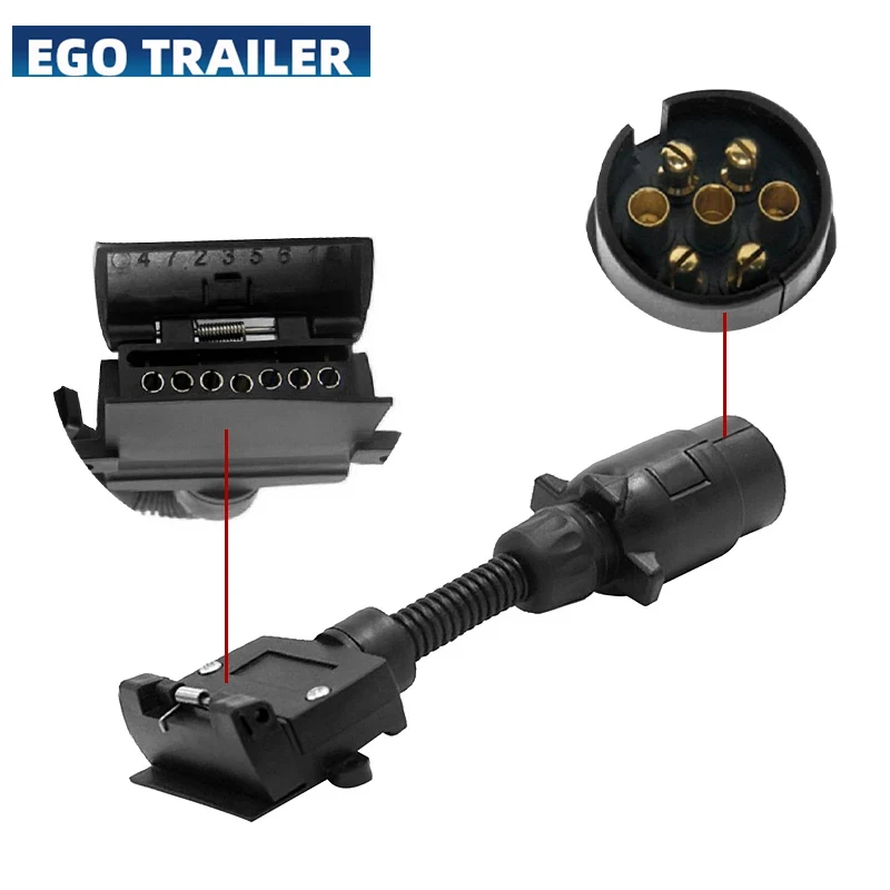 EGO TRAILER 7 Pin Small Round Male to 7 Pin Flat Female Socket Adaptor Trailer Connector TRAILER PARTS