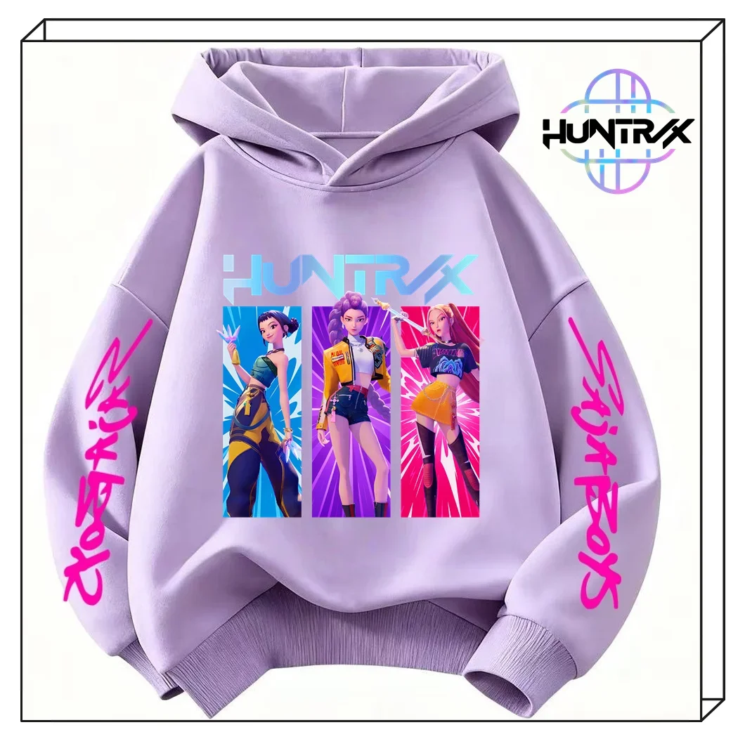 

KPop Demon Hunters Kids' Hoodie 3-14Y Huntrix Cartoon Print Warm Pullover Streetwear​