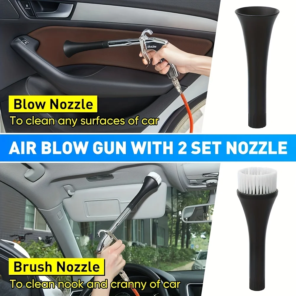 Luftpuls-Autoreinigungspistole mit 2 Düsen & Bürste, 1/4-Zoll Schnellanschluss Autoinnenraum-Detailing-Werkzeug für Sitze & Lüftungsöffnungen – Detail 7
