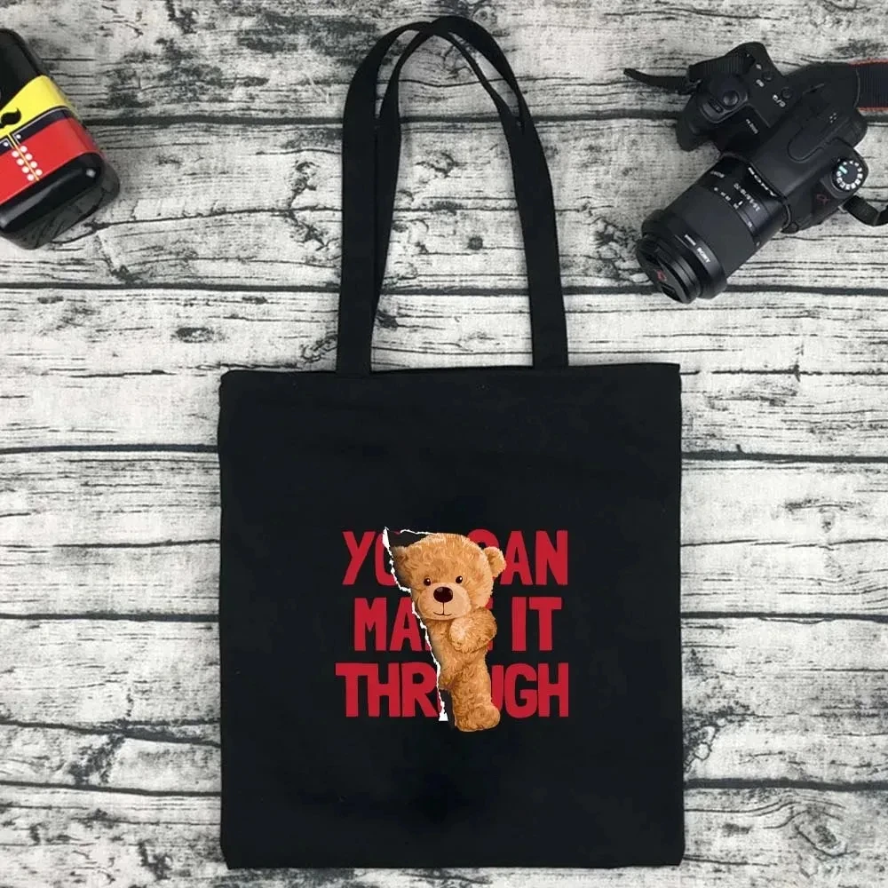 

1pc Cartoon Cute Bear Pattern Tote Bag Cute Bear Pattern Tote Bags Large Capacity Women Travel Canvas Bags