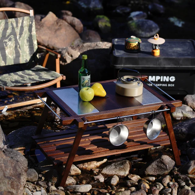 

Outdoor Folding Solid Wood Table, 2-Unit Extendable Tactical Combination Table For Picnic, Camping, BBQ & Outdoor Gatherings