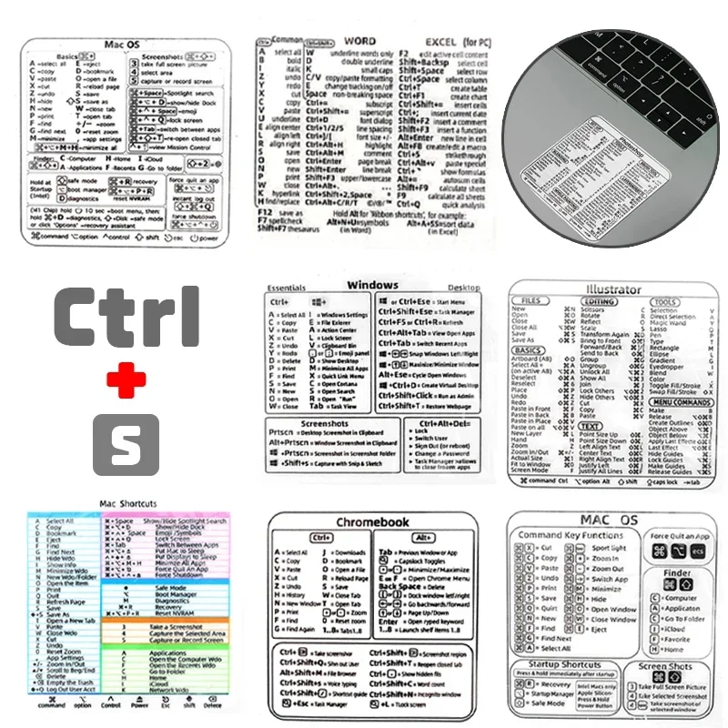 Windows Reference Keyboard Shortcuts Stickers PS AI Excel Word Graffiti Decals DIY for Laptop Phone Computer Notebook Sticker