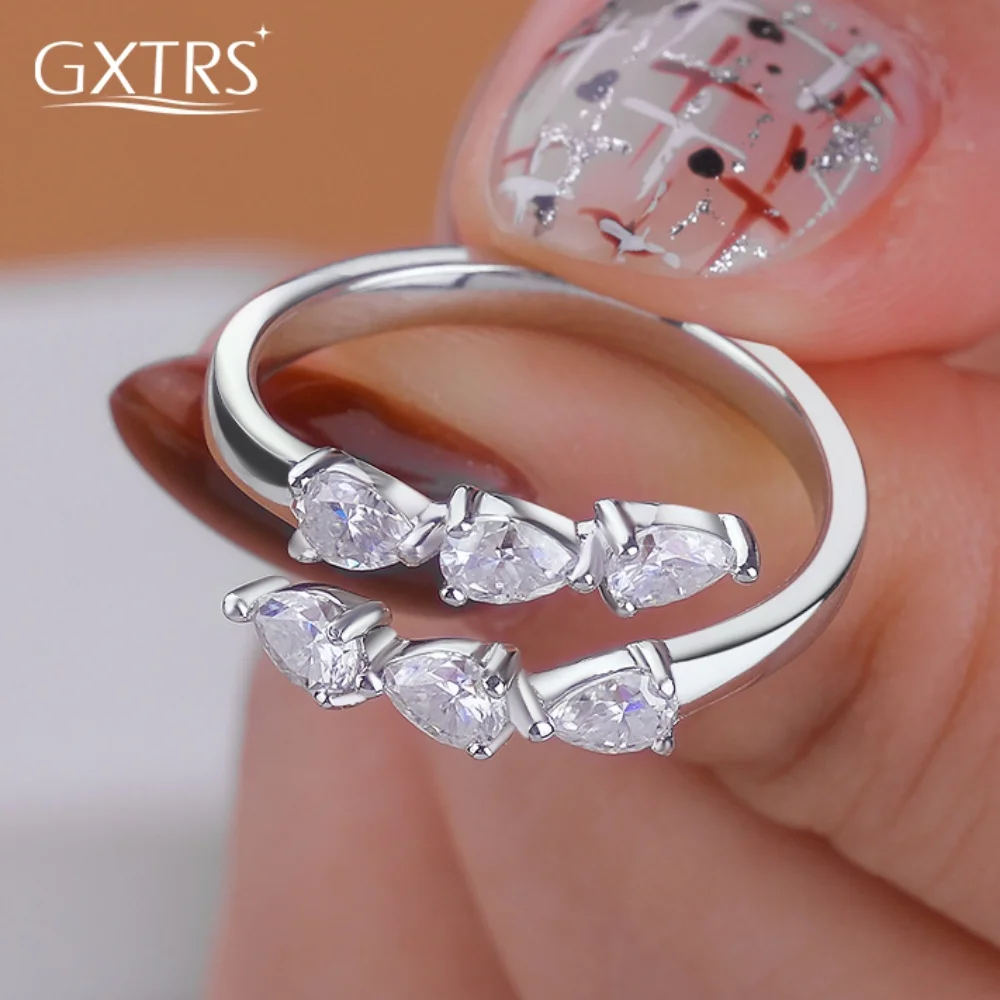

GXTRS 1.8CTTW WaterDrop Moissanite Rings For Women S925 Silver Double Row Lab Diamond Open Ring Eternity Band Gifts Fine Jewelry