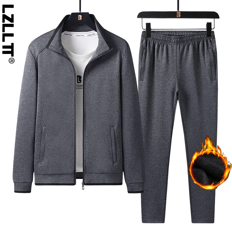 

Winter Men Casual Fleece Sport 2 Pieces Tracksuits Suits Men Sportswear Run Outdoor Sets Male Joggers Sweatpant Jacket Suits 7XL