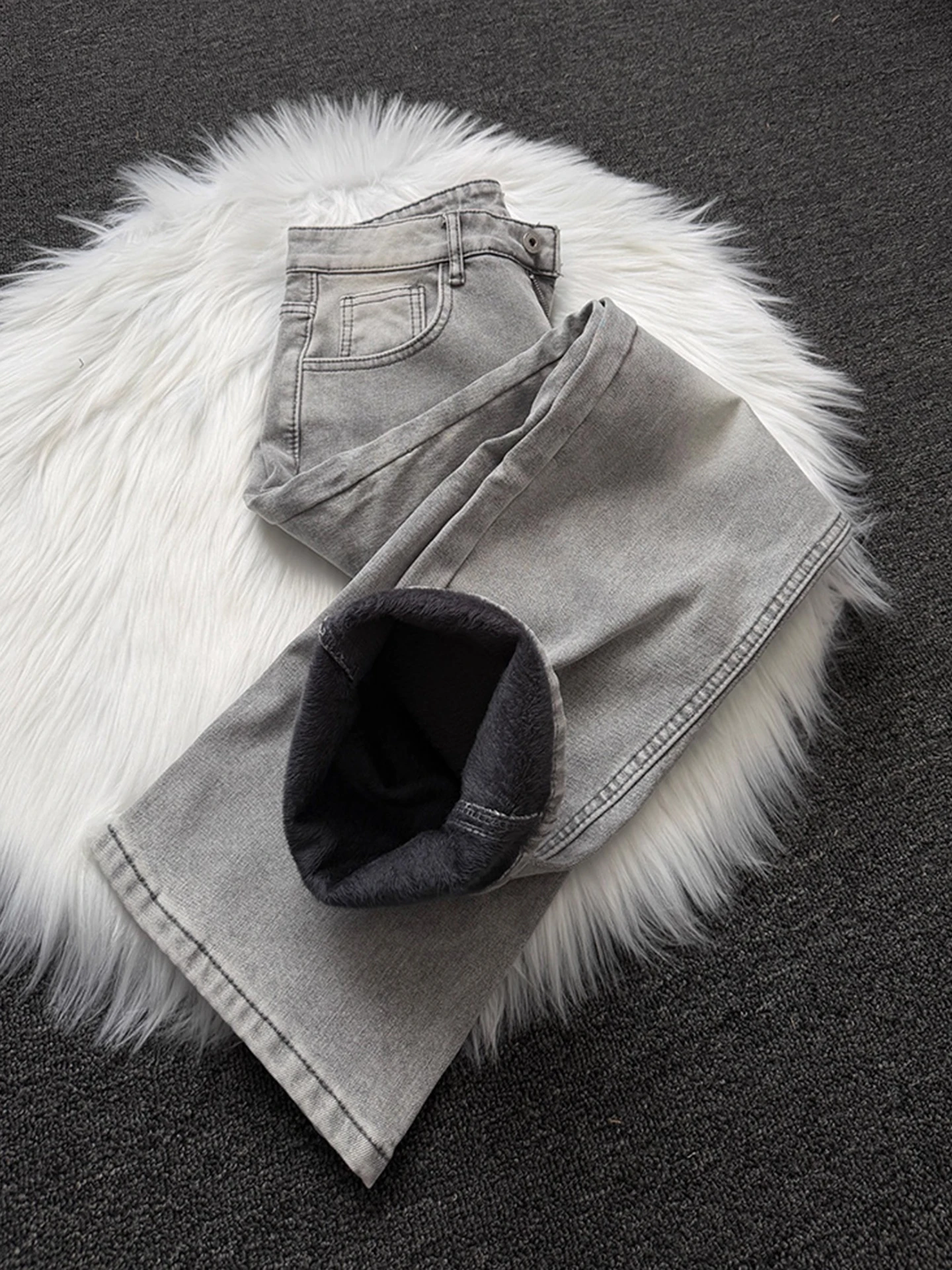 

Мужские джинсы Thiened Fce на подкладке, облегающие джинсы Indigo Wa, прямые расклешенные брюки с микро-расклешенными брюками, повседневные джинсы в американском стиле High Street